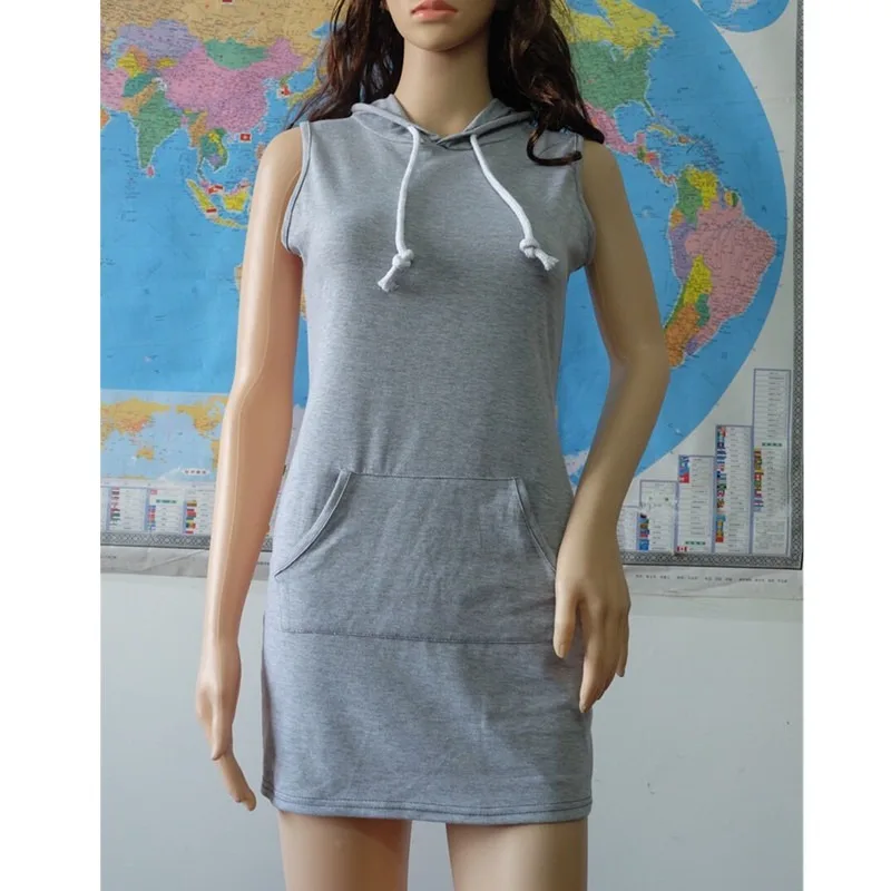 

LEOSOXS Summer Casual Sweatshirt Sleeveless 2020 Women Clothing Hooded Drawstring Collar Pocket Simple Party Mini Tank Dress