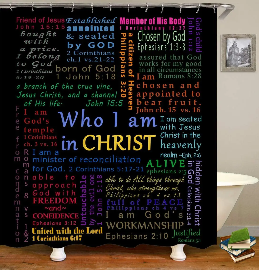 

Christian Bible Shower Curtain,Motivational and Inspirational Quote Colorful Design Art Polyester Cloth Print Bathroom Curtains