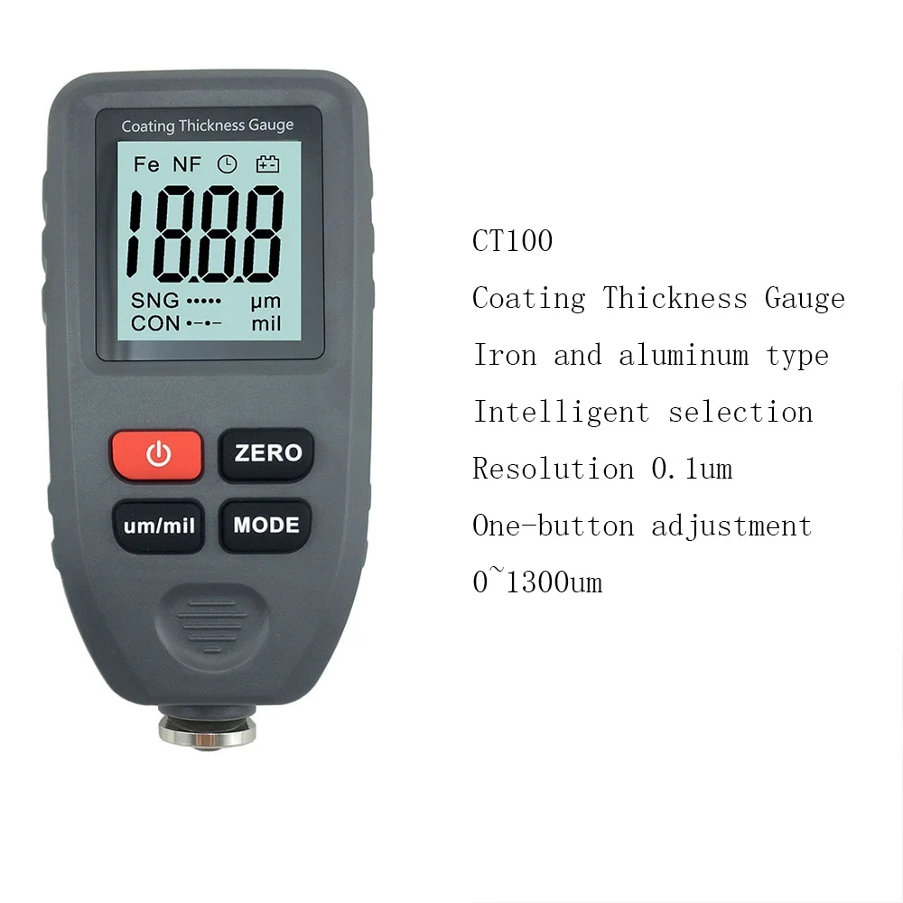 

TC-100 Digital Coating Thickness Gauge Fe/NFe 0-1300um Car Paint Film Auto 0.1um Resolution Digital Thickness Gauge Meter