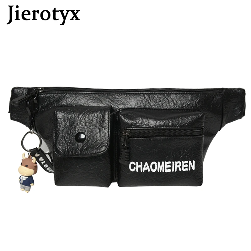 

JIEROTYX 2021 Female Pockets Designs Fashion Chest Bags Solid Soft Leather Gothic Ladies Bags Zipper Waist Packs Free Shipping