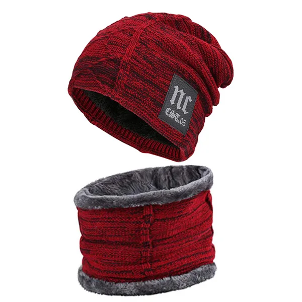 wine red set Xlamulu Skullies Beanies Зимние шапки для мужчин вязаная шапка для женщин Gorras мешковатая теплая мягкая Балаклава для шеи мужская Шапочка Шапочки - Color: wine red set