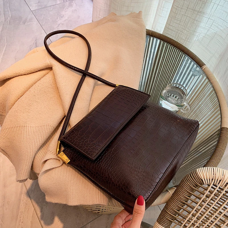 Простая сумка на плечо Ретро из крокодиловой кожи роскошная кожаная сумки