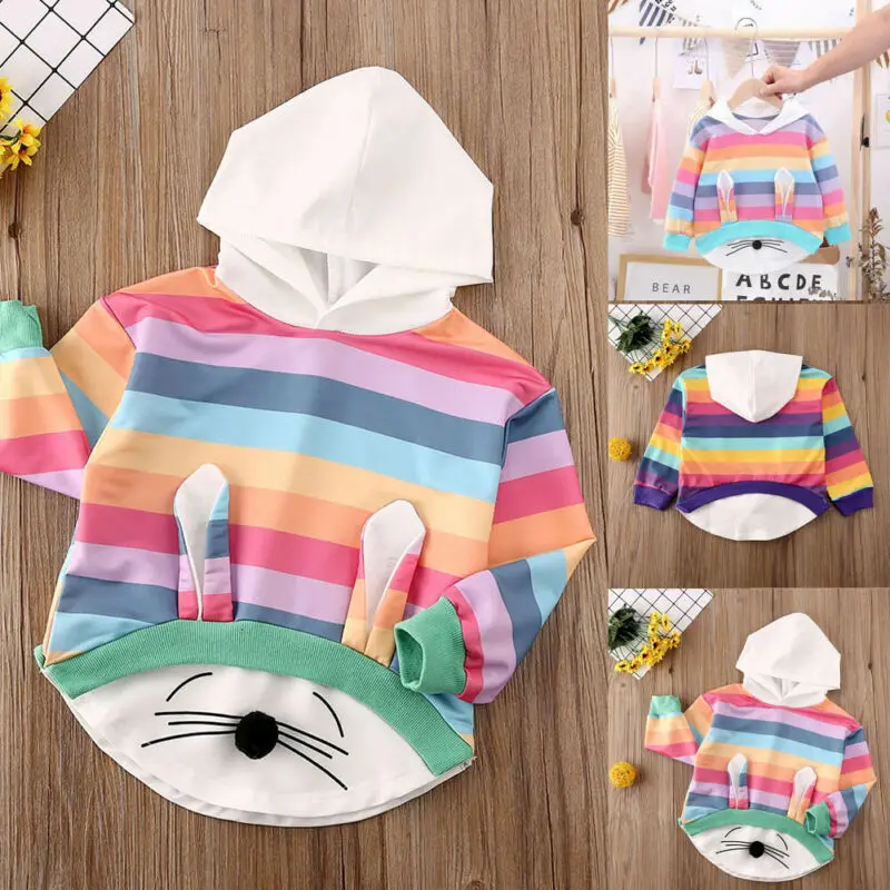Детское Полосатое пальто с капюшоном и рисунком кролика для новорожденных