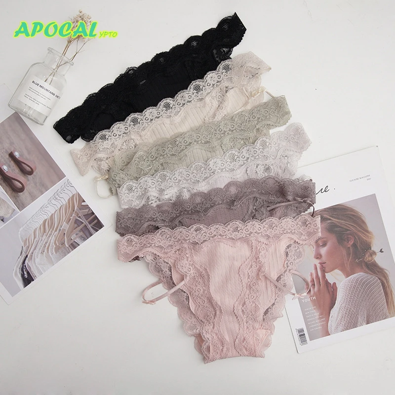 Пикантные кружевные женские трусики APOCAL на бретелях Sexi Tanga с рюшами изящное