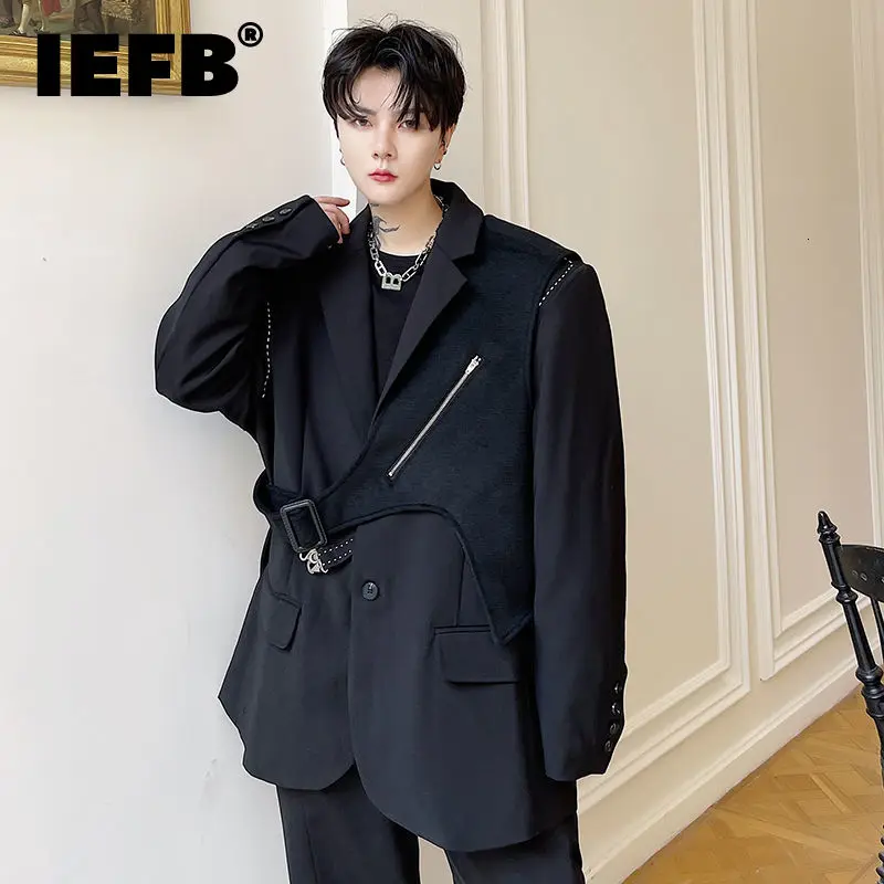 

IEFB Men's Clothing Accessories Zipper Decoration Unilateral Vest Male 2021 New Loose Collocation Suits Vests Tide Autumn Winter