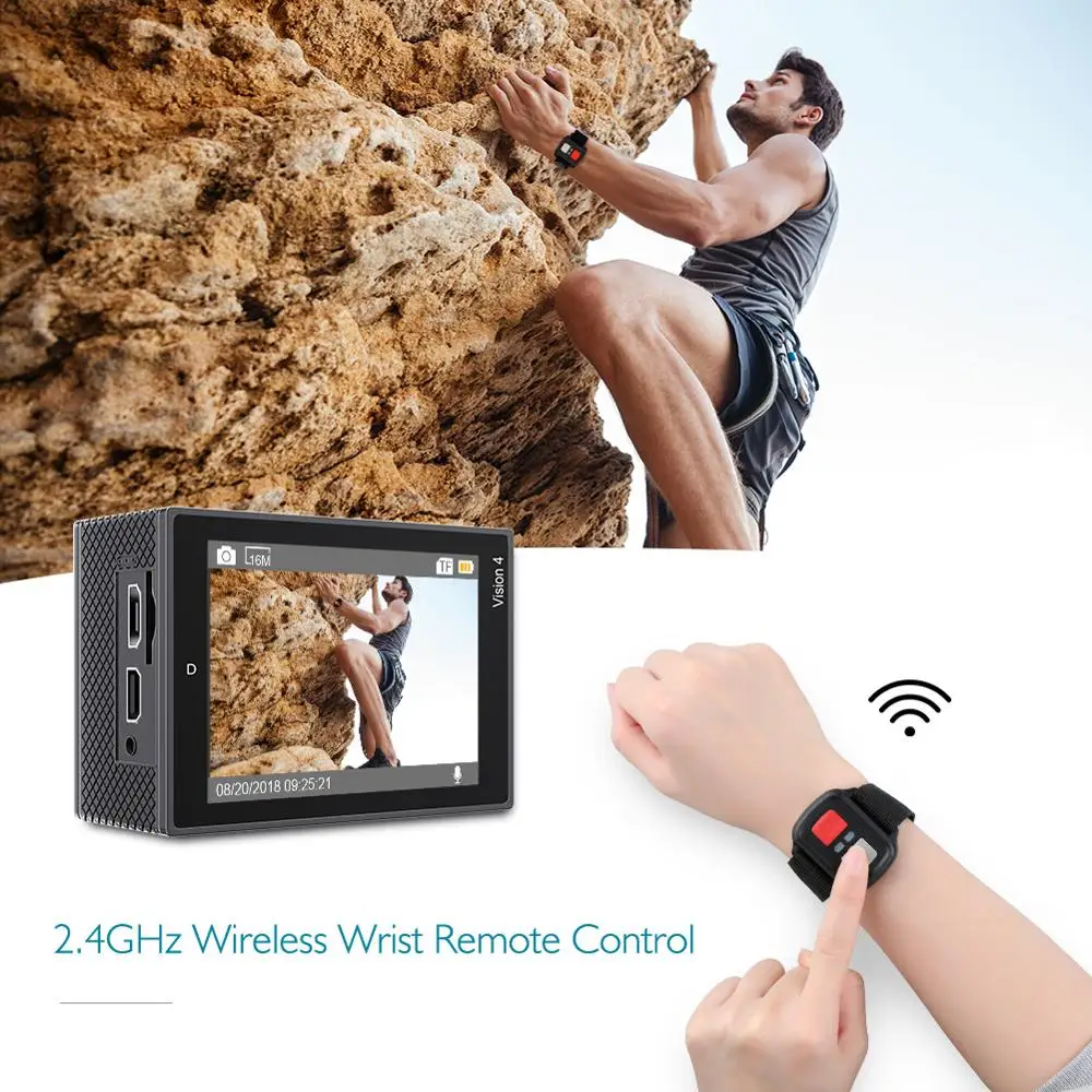 Dragon Touch 4K Экшн камера Vision 4 EIS 16MP WiFi подводная с дистанционным управлением