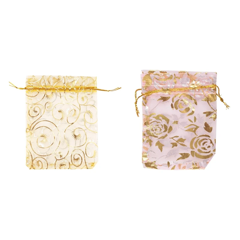 

200 ПК традиционные Подарочные ювелирные изделия мешки на свадьбу, Рождество вечерние подарки сумки, розовый 7X9cm & бокал для шампанского 9X12cm