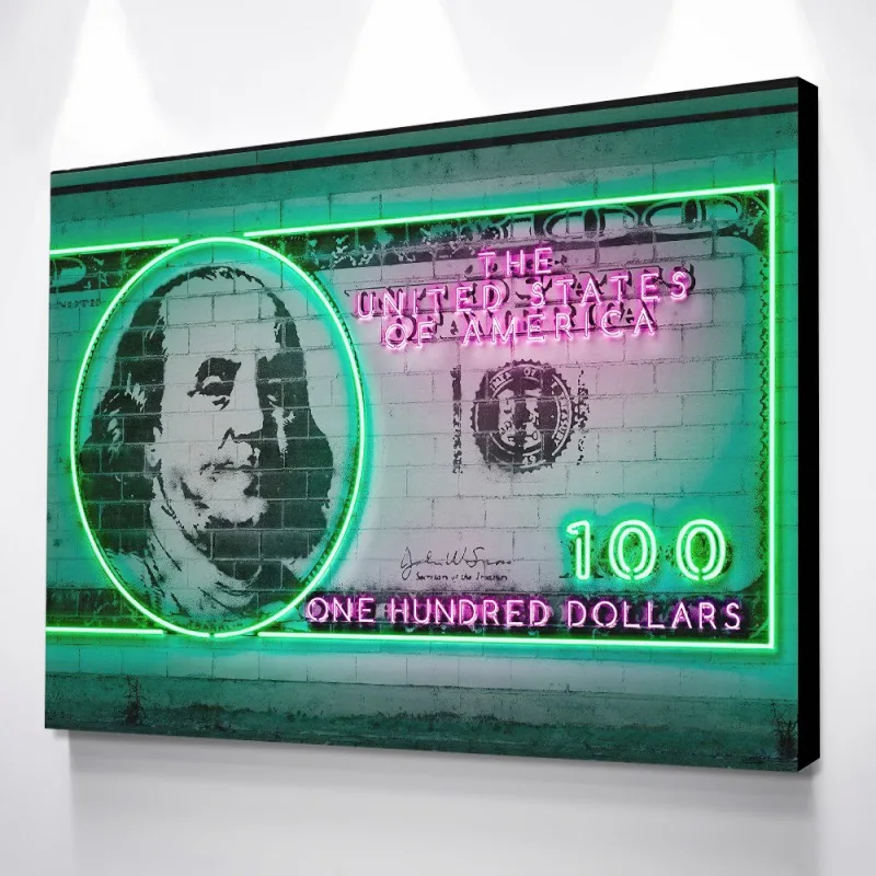 Номер Декор стены искусства холст неоновые деньги живопись на холсте искусство