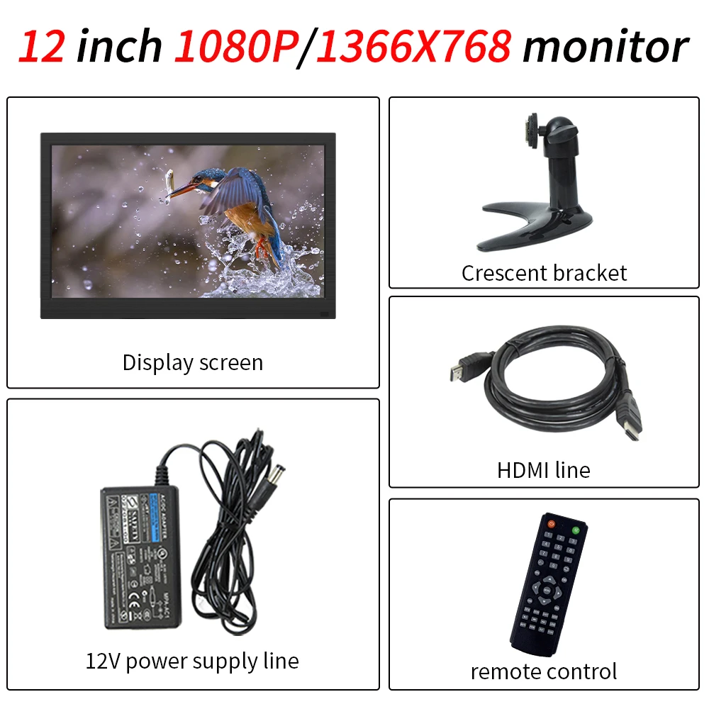 12 pc monitor 1366x768 hd portable display with hdmi vga interface lcd gaming monitor for ps4 macbook pro home security system free global shipping