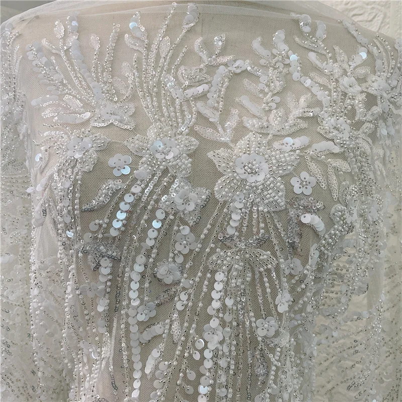 2021 New White Super Luxury Wedding Dress Gown Lace Fabric Heavy Bead Embroidery Mesh | Дом и сад