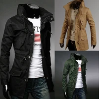 mens 100 cotton coat tooling windbreaker mens medium and long coat korean fashion handsome jacket men