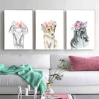 Современный декоративный постер в скандинавском стиле с изображением животных зебры слона цветка для интерьера гостиной Декор настенная Картина на холсте картины печать