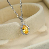 luxury female yellow zircon pendant necklace gold crystal stone necklaces for women vintage water drop wedding necklace