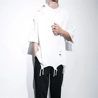 mens new classic urban youth fashion trend black and white loose large size five quarter sleeve t shirt