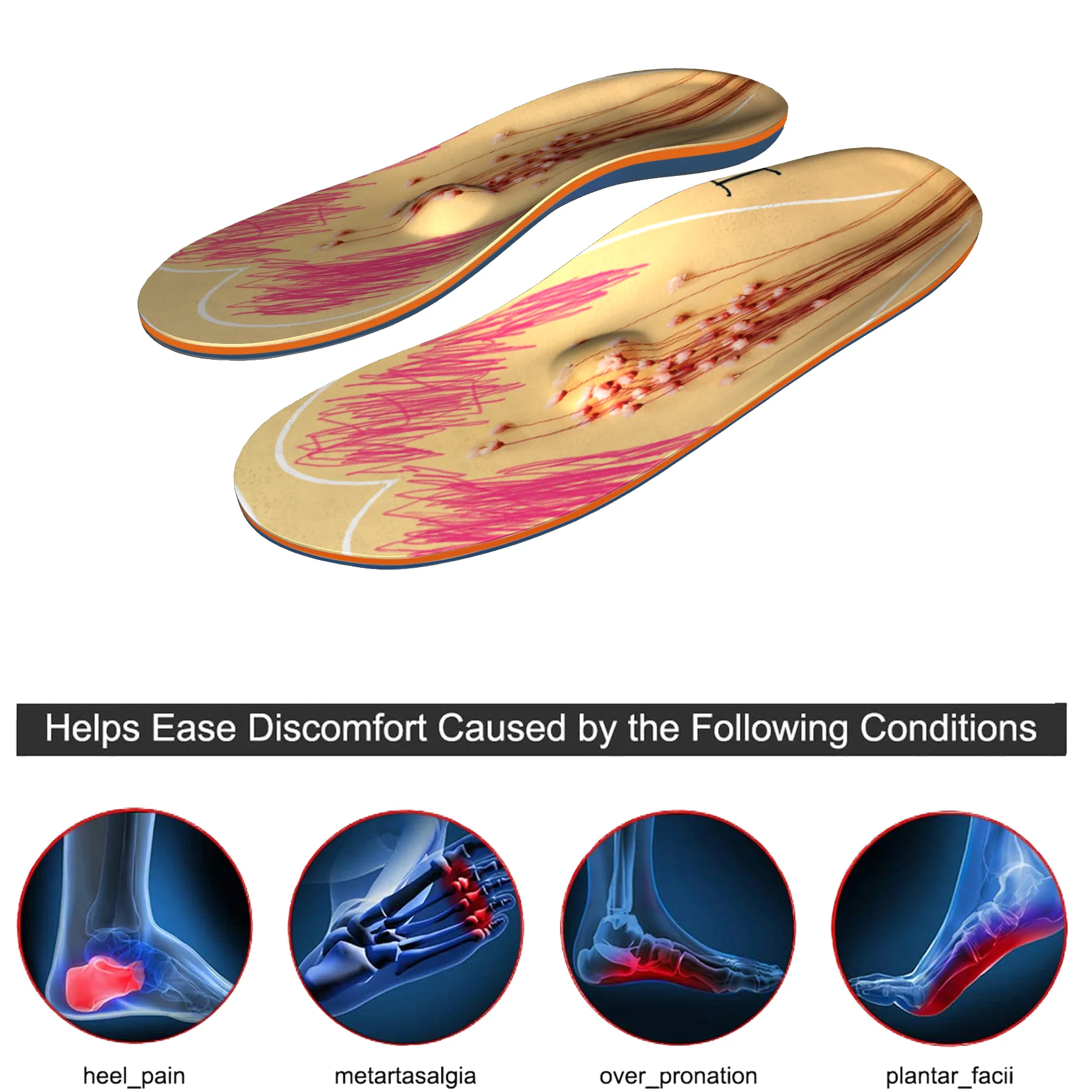 Color ladies insoles, heel orthopedic pads, plantar fasciitis, plantar arch support orthopedic insoles