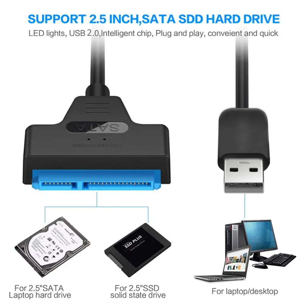 

USB2.0/3.0 to SATA 22pin Cable Adapter Converter Lines HDD SSD Connect Cord Wire for 2.5in Hard Disk Drives for Solid Disk Drive