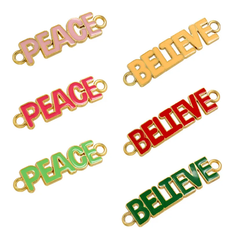 

Color Drip Oil Hand Brand English Letter Peace Hand Brand Fashion Believe Letter Alloy Drip Oil Jewelry Accessory DIY Bracelet
