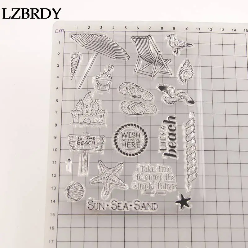 1 Pack Article Umbrella Chair Birds House Starfish Stamps Letters Rubber New for Scrapbooking Card Making Clear | Дом и сад