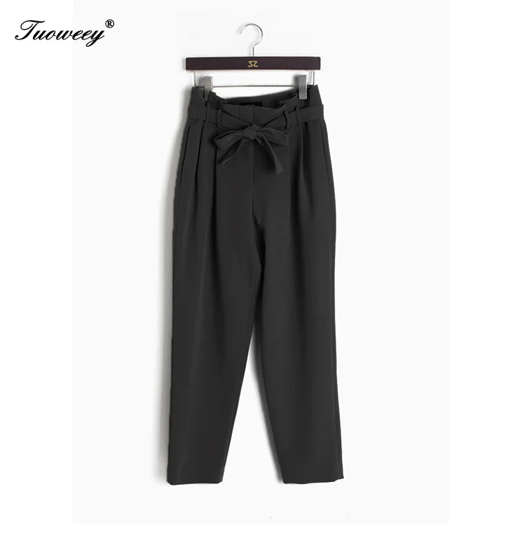 

Elegant Female Trousers pantalon femme 2019 Hot Sale High Waist Sashes Women Suit Pants Pockets Ankle-length Pencil Pants