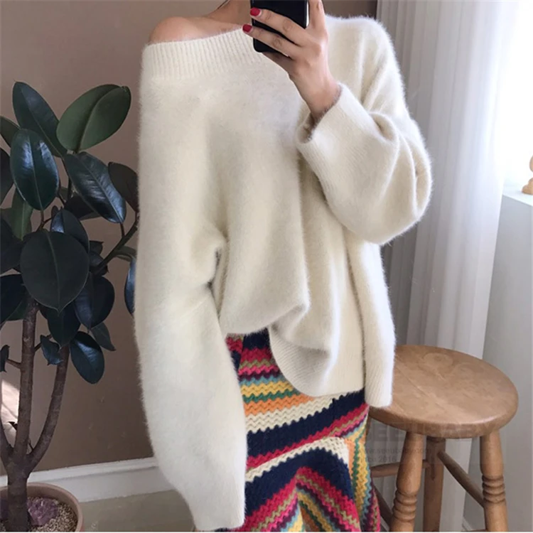 Colorfaith, новинка, Осень-зима, женские свитера, искусственный норковый кашемир, корейский стиль, на одно плечо, свободные женские топы SW3022