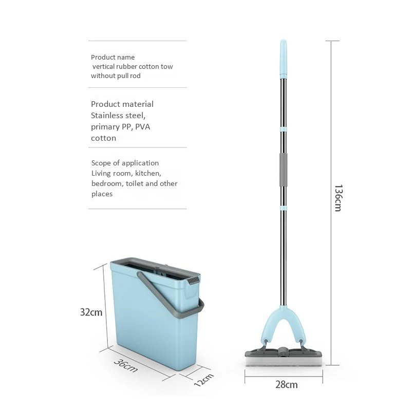 

Sponge Mop and Bucket Set,for Hardwood Floors Walls Tile Floors Shower Floors,with Wringer Bucket and 2 Pcs PVA Sponge