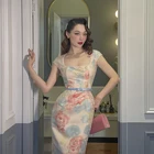 Женское винтажное платье с коротким рукавом, с цветочным принтом