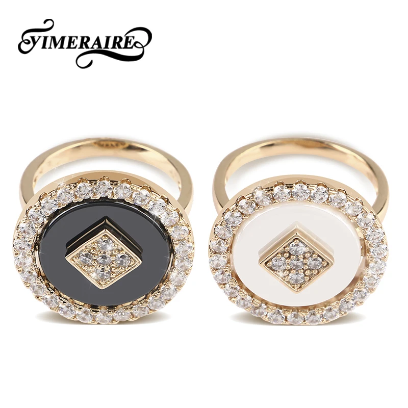 Новые винтажные большие круглые кольца TUHE для женщин розовое золото с белым