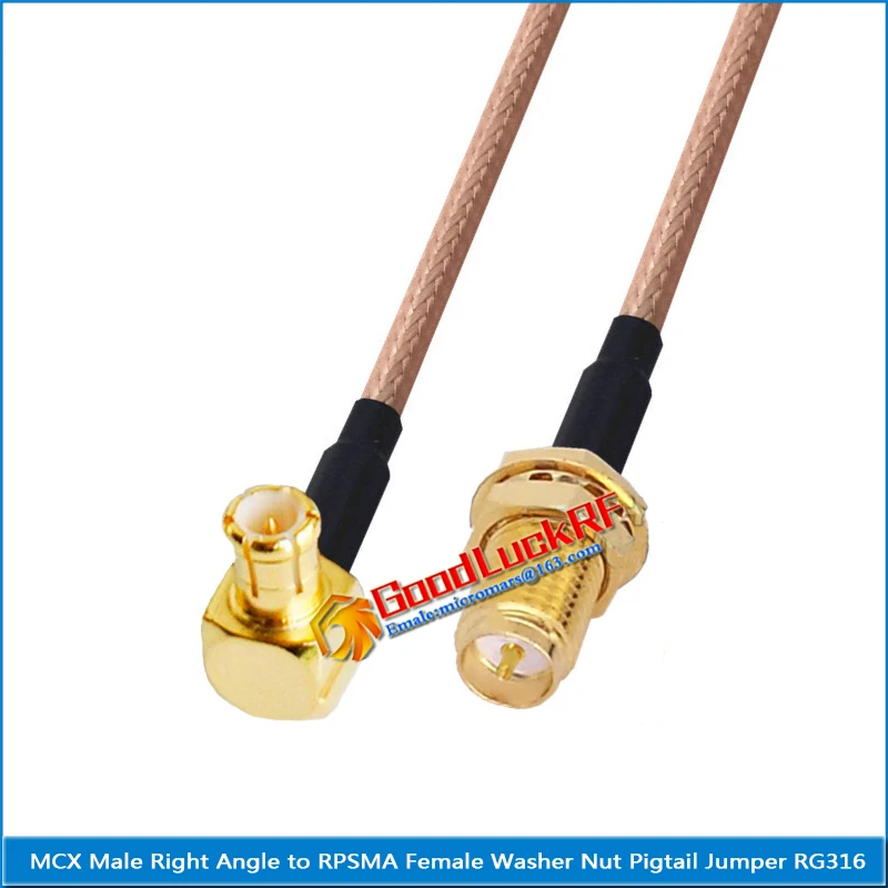 

MCX Male Right Angle 90 Degree to RP-SMA RP SMA Female O-ring Bulkhead Washer Nut Coaxial Pigtail Jumper RG316 extend Cable