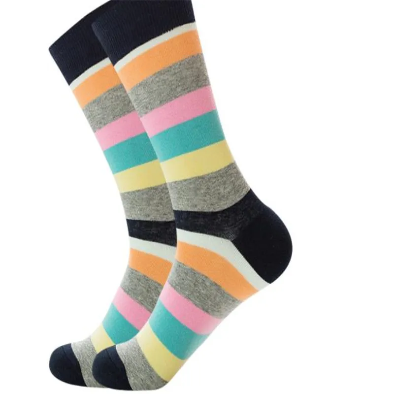 Носки ZQ015 в полоску серые оранжевые зеленые фиолетовые винно-красные синие и
