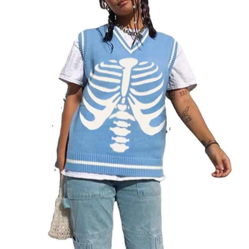 

V Neck Vest Sweater Women Oversized Sleeveless 2021 Autumn Winter Brown Pullover Harajuku Loose Casual Jumper Top