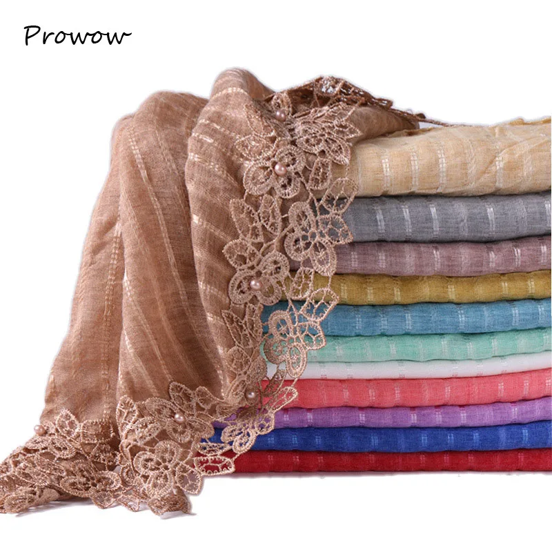 Шарф Кружевной Женский красный зеленый белый гофрированный с жемчугом