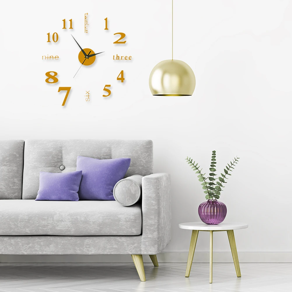 DIY 3D зеркало большие настенные часы Современный простой акриловый стикер само