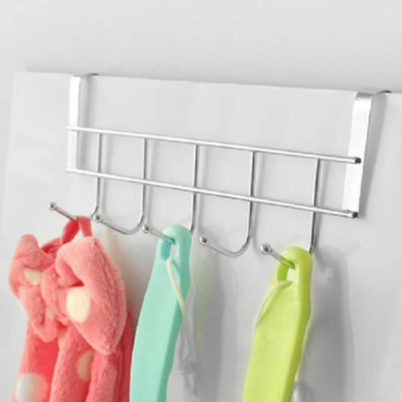 

5-Hooks Cabinet Door Back Hooks Kitchen Towel Rag Rack Coat Hat Thick Chrome-Plated Iron Bathroom Over The Door Organizer Hooks