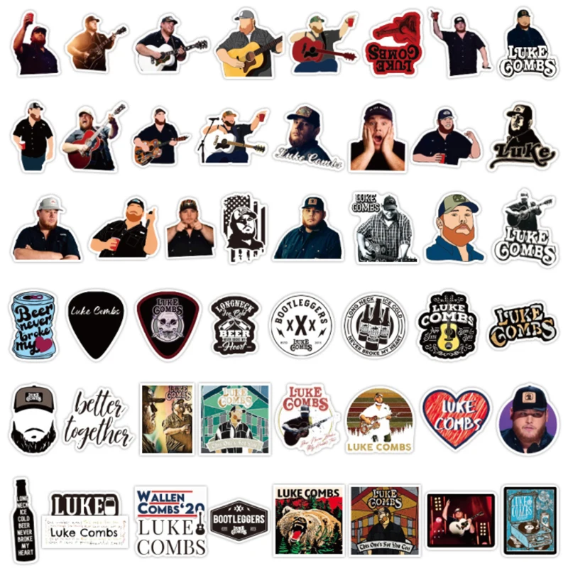 

50 pcs Singer Luke Coombs Graffiti Waterproof Skateboard Travel Suitcase Phone Laptop Luggage Stickers Cute Kids Girl Toys