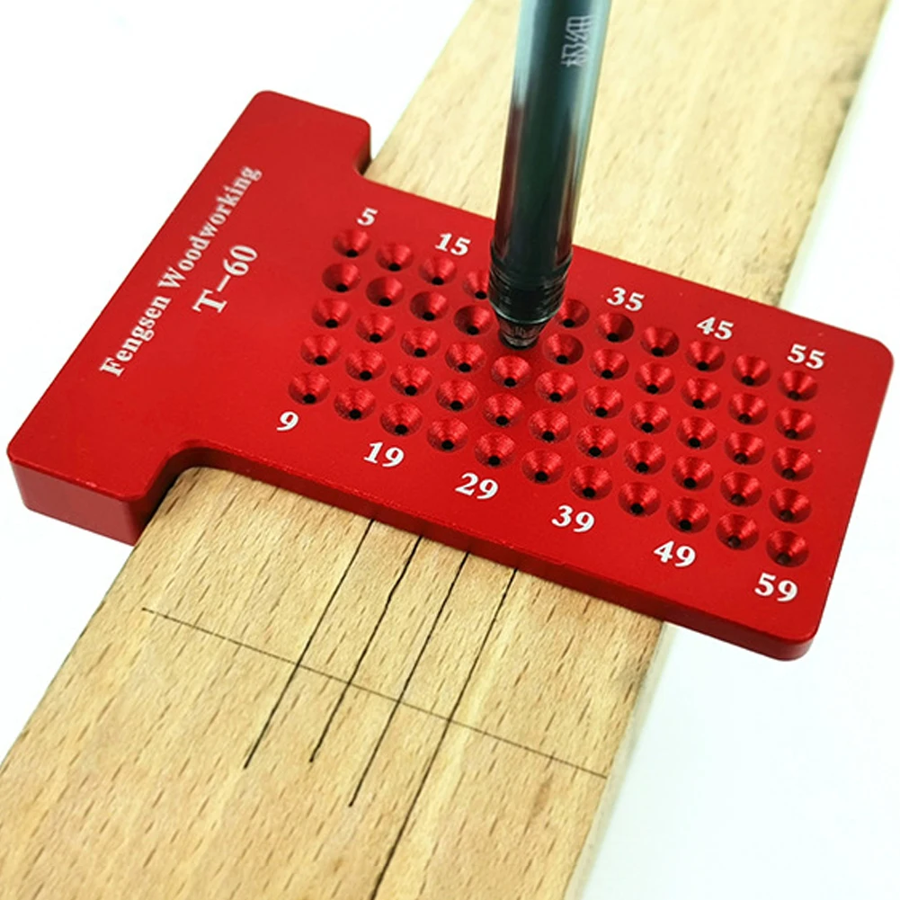 

T60 T-type Ruler Hole Scribing Measuring Ruler Drawing Marking Wood Gauge Woodworking Scriber For Home DIY Measuring Tools