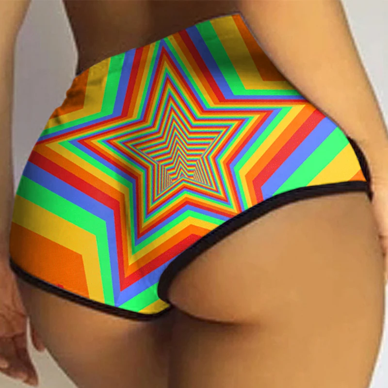 

Umeko Women Fashion Casual New Fitness Tight Shorts 3d Geometric Abstraction Print Shorts High Waist Ropa De Mujer 5XL Plus Size