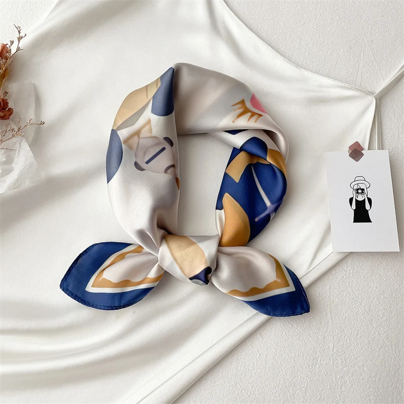 

Silk Women Square Scarf Luxury Small Neckerchief Shawl Hair Band Bag Wrist Hair Accessories Ribbon 55*55cm Bandana Suit Summer
