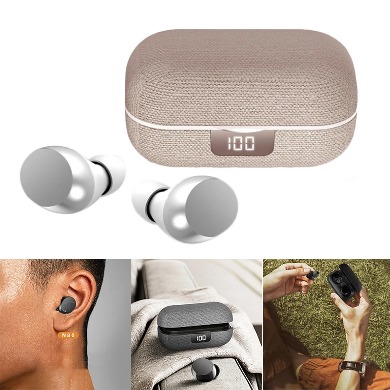 

N80 Bluetooth Headset, Tws Binaural 5.0 In-Ear Digital Display Wireless Sports Contact Stereo Headset for Games