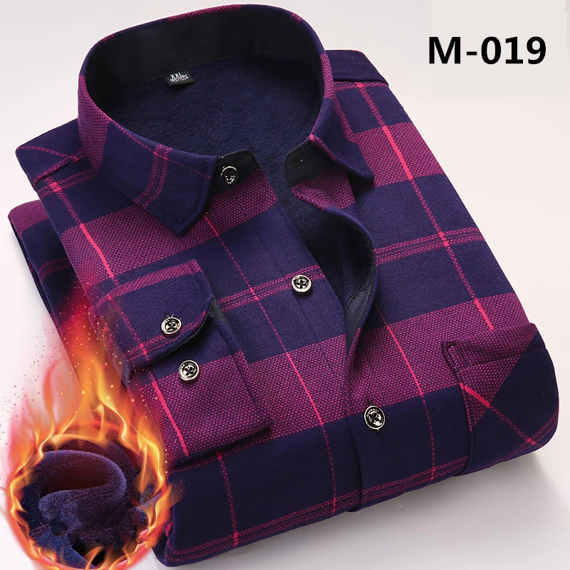 Повседневная зимняя рубашка с длинным рукавом для мужчин клетчатая теплая