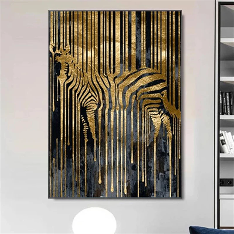 

Nordic Golden Zebra Abstract Art Scandinavian Canvas Painting Posters and Prints Wall Art Pictures Cuadros for Living Room Decor