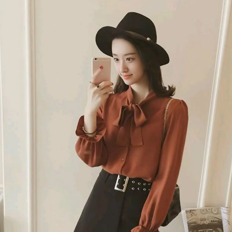 Женские рубашки модные шифоновые элегантные в Корейском стиле универсальная