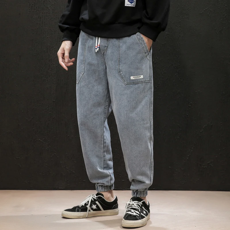 Мужские джинсовые брюки с карманами повседневные льняные карго в стиле