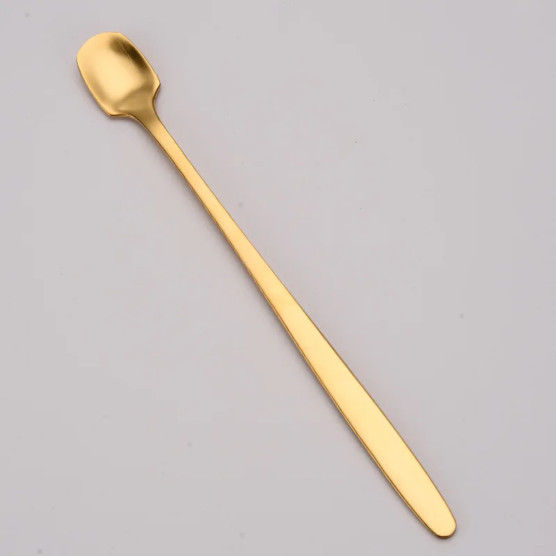 

High Quality Retro Bar Coffee Spoon Round Head Spoons Gold Stainless Steel Spoon Long Handle Square Head Spoon Home Kitchen Dec