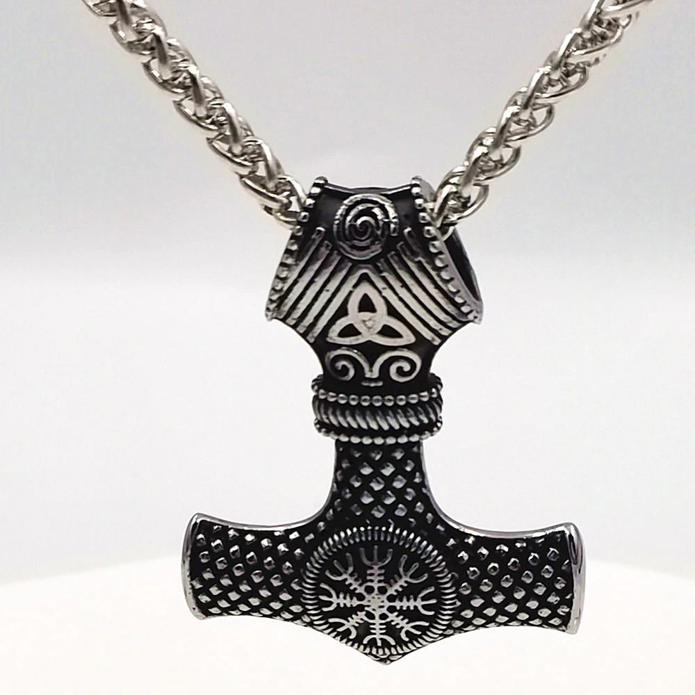 Фото Мужское колье с подвеской в виде молотка Тора Викинга vegvisir Mjolnir ювелирные изделия Мужское колье с подвеской в виде молотка Тора Викинга vegvisir Mjolnir ювелирные изделия