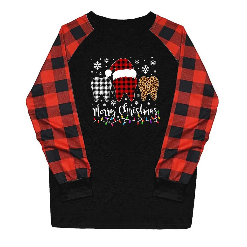 Женский Повседневный Рождественский свитер в клетку с длинным рукавом реглан 2020