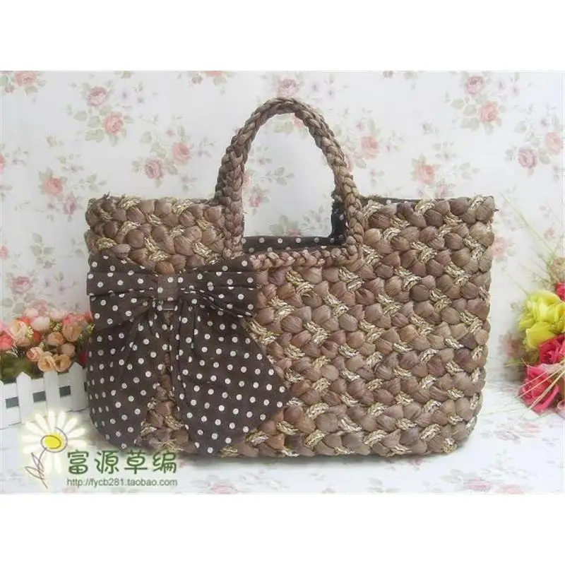 

48x30CM 2020 New Corn Skin Water Grass Gold Thread Preparation Straw Bag Rattan Bag Female a6266