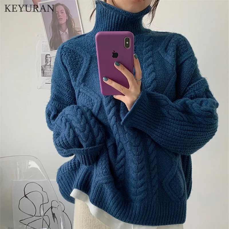 

7 Coloar Turtleneck Woman Sweater Autumn Winter 2021 Fashion Lazy Style Loose Pullovers Raglan Sleeve Knitted Tops Casual Jumper
