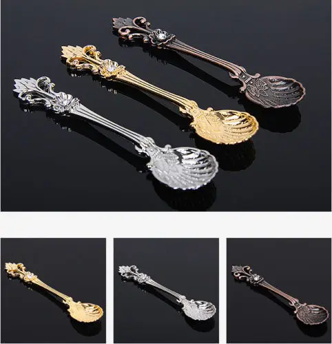 

1pc Mini Coffee Spoon Kitchen Dining Bar Vintage Royal Style Dessert Ice Cream Spoon Metal Teaspoon