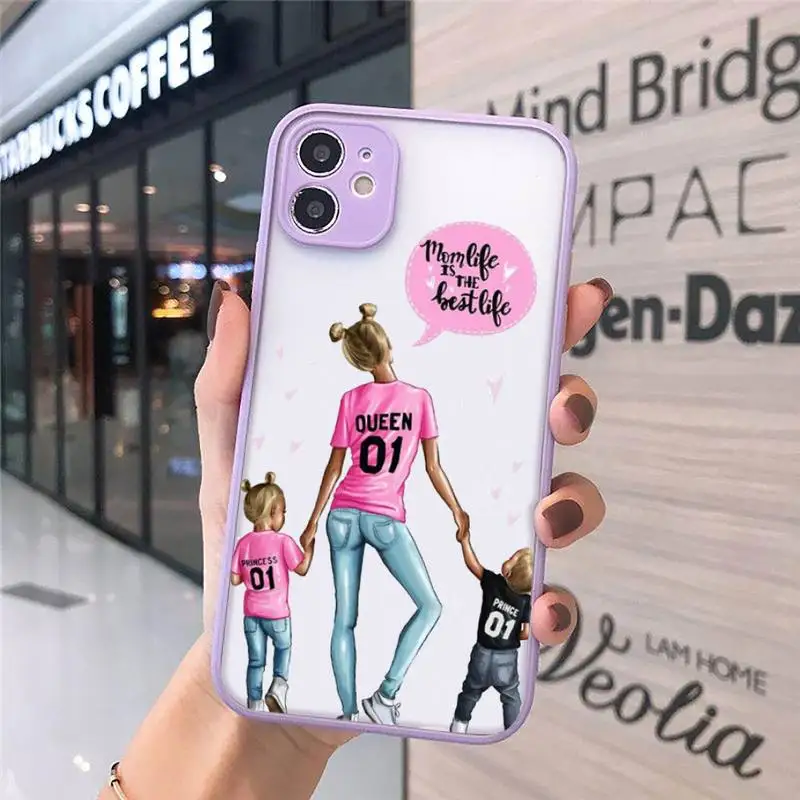 

Super Dad Mom Baby Girl Fashion Family Phone Cases Matte transparent For Purple iPhone 12 Mini 11 Pro XR XS Max 7 8 Plus X Cover