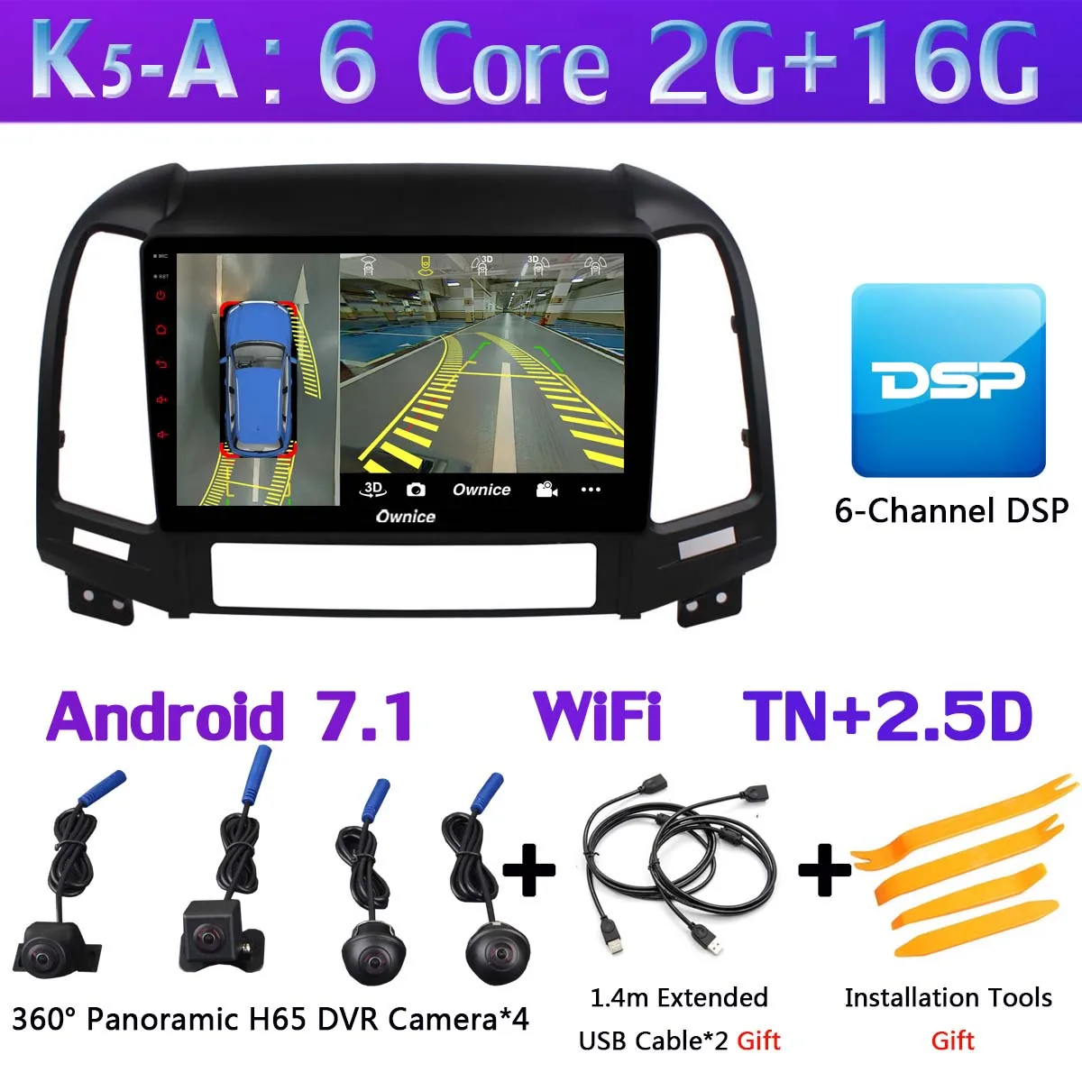 360 ° панорамный Android 9,0 8Core 4G+ 64G Автомобильный мультимедийный плеер для hyundai Santa Fe SantaFE 2006-2012 gps компактное минирадио SPDIF CarPlay - Color: K5-A